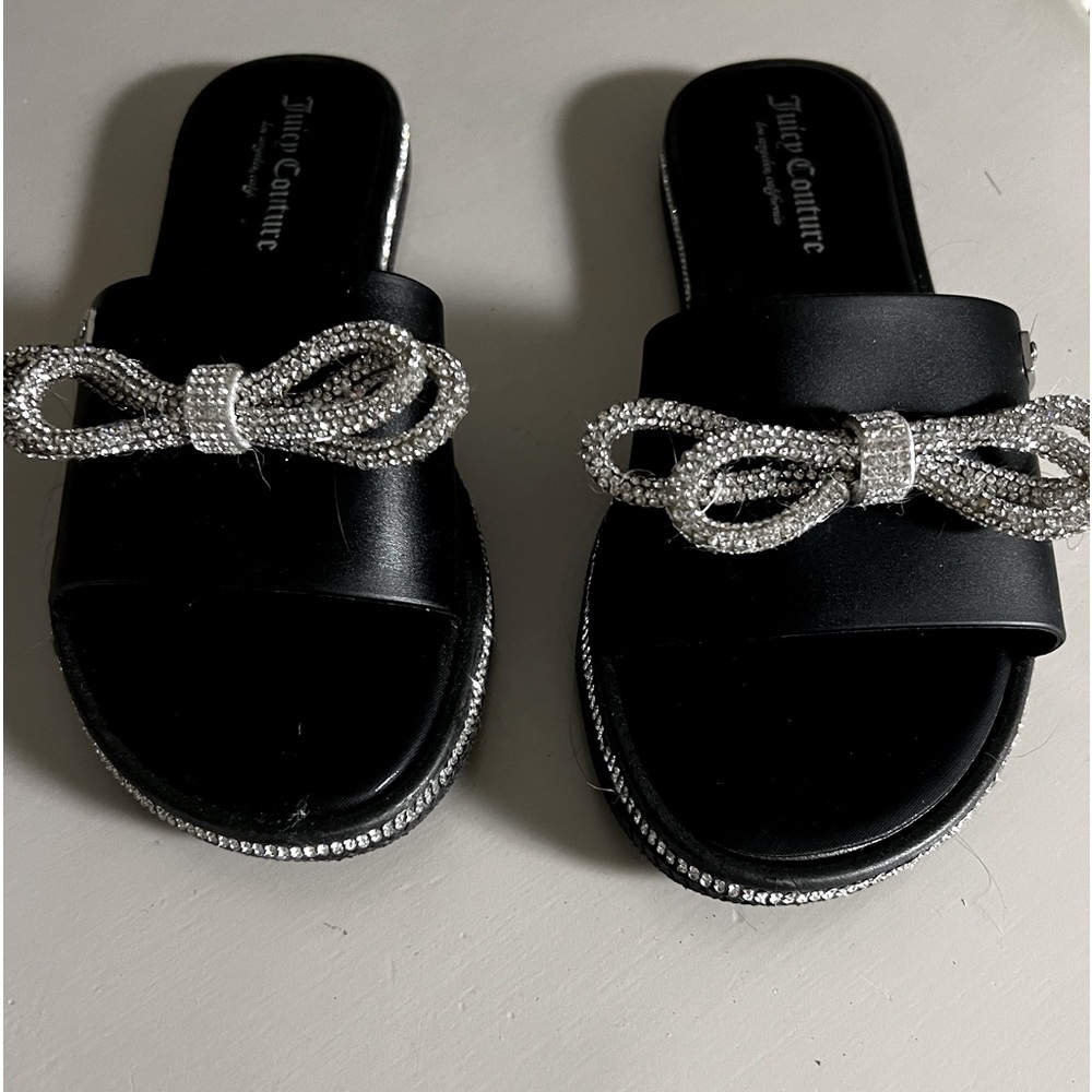 Juicy Couture black and rhinestone bow women's slides - size 7 NWOT